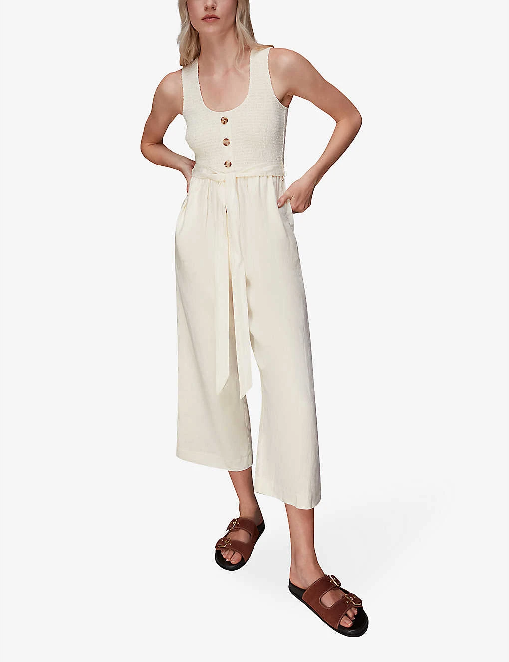Whistles Shirred Wide-leg Linen-blend Jumpsuit 2 Whistles Shirred Wide-leg Linen-blend Jumpsuit - Image 2
