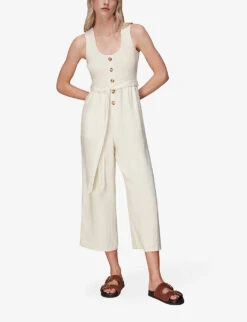 Whistles Shirred Wide-leg Linen-blend Jumpsuit 8 Whistles Shirred Wide-leg Linen-blend Jumpsuit -The Fashion Shop R03978364 CREAM ALT02