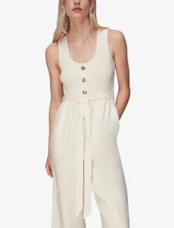 Whistles Shirred Wide-leg Linen-blend Jumpsuit 10 Whistles Shirred Wide-leg Linen-blend Jumpsuit -The Fashion Shop R03978364 CREAM ALT04