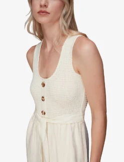 Whistles Shirred Wide-leg Linen-blend Jumpsuit 11 Whistles Shirred Wide-leg Linen-blend Jumpsuit -The Fashion Shop R03978364 CREAM ALT05
