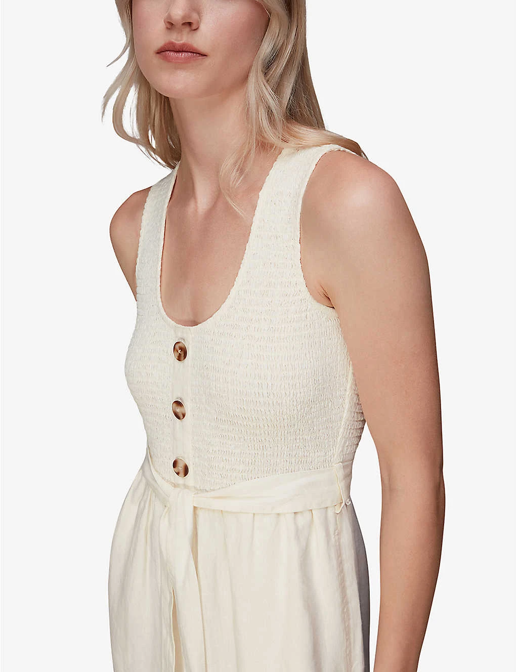 Whistles Shirred Wide-leg Linen-blend Jumpsuit 6 Whistles Shirred Wide-leg Linen-blend Jumpsuit - Image 6