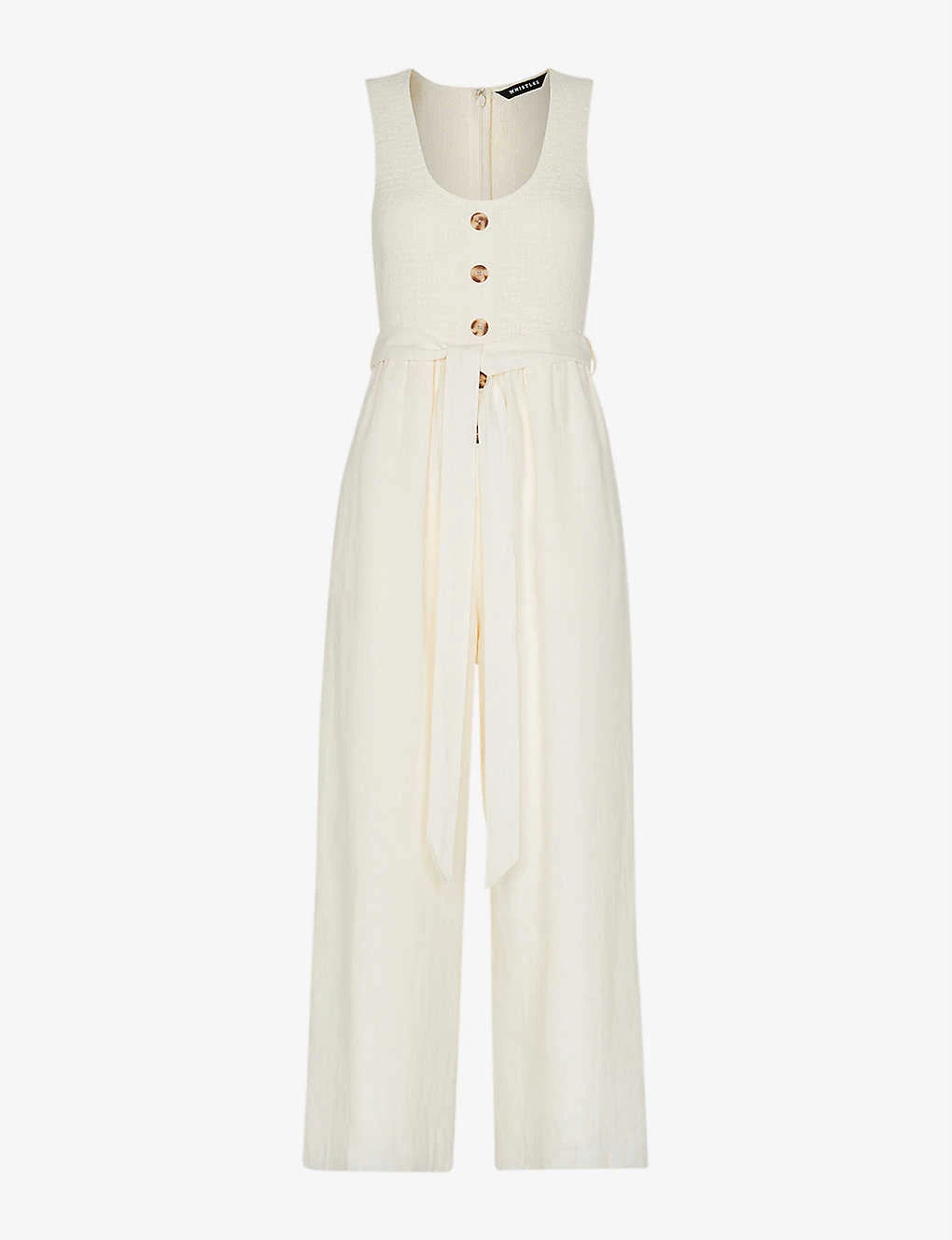Whistles Shirred Wide-leg Linen-blend Jumpsuit 1 Whistles Shirred Wide-leg Linen-blend Jumpsuit