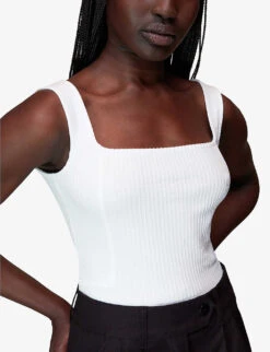 Whistles Square-neck Ribbed Cotton Vest Top 9 Whistles Square-neck Ribbed Cotton Vest Top -The Fashion Shop R03978369 WHITE ALT04