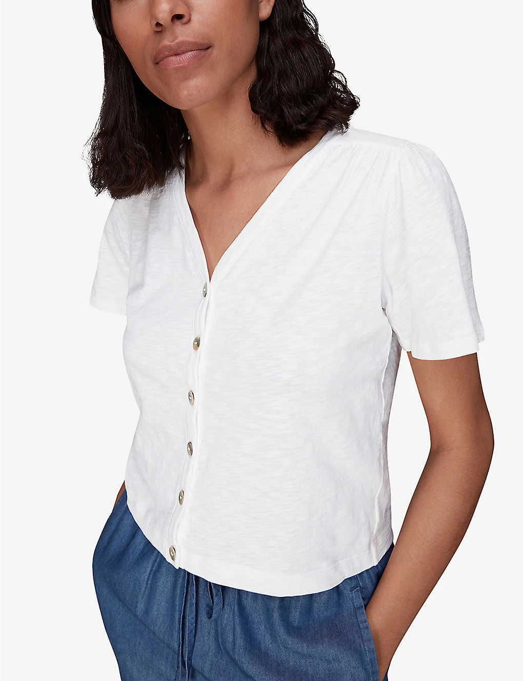 Whistles Maeve Buttoned Cotton-jersey T-shirt 3 Whistles Maeve Buttoned Cotton-jersey T-shirt - Image 3