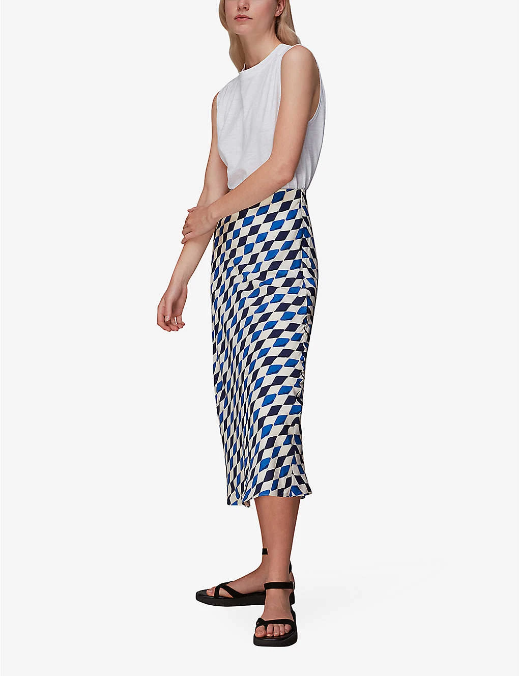 Whistles Diamond-print Bias Cut Woven Midi Skirt 2 Whistles Diamond-print Bias Cut Woven Midi Skirt - Image 2
