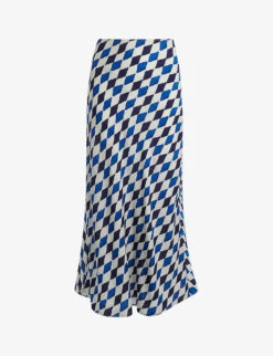 Whistles Diamond-print Bias Cut Woven Midi Skirt