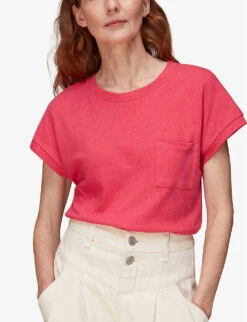 Whistles Ember Pocket-front Cotton And Linen-blend T-shirt 7 Whistles Ember Pocket-front Cotton And Linen-blend T-shirt -The Fashion Shop R03992768 PINK ALT02