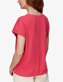 Whistles Ember Pocket-front Cotton And Linen-blend T-shirt 8 Whistles Ember Pocket-front Cotton And Linen-blend T-shirt -The Fashion Shop R03992768 PINK ALT03