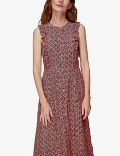 Whistles Sea Tree Frill-embellished Woven Midi Dress 7 Whistles Sea Tree Frill-embellished Woven Midi Dress -The Fashion Shop R03995741 MULTICOLOURED ALT02