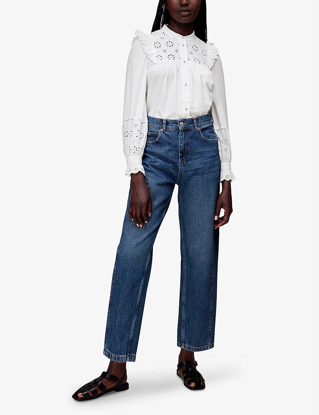 Whistles Broderie-detail Frill-sleeve Cotton Top 2 Whistles Broderie-detail Frill-sleeve Cotton Top - Image 2