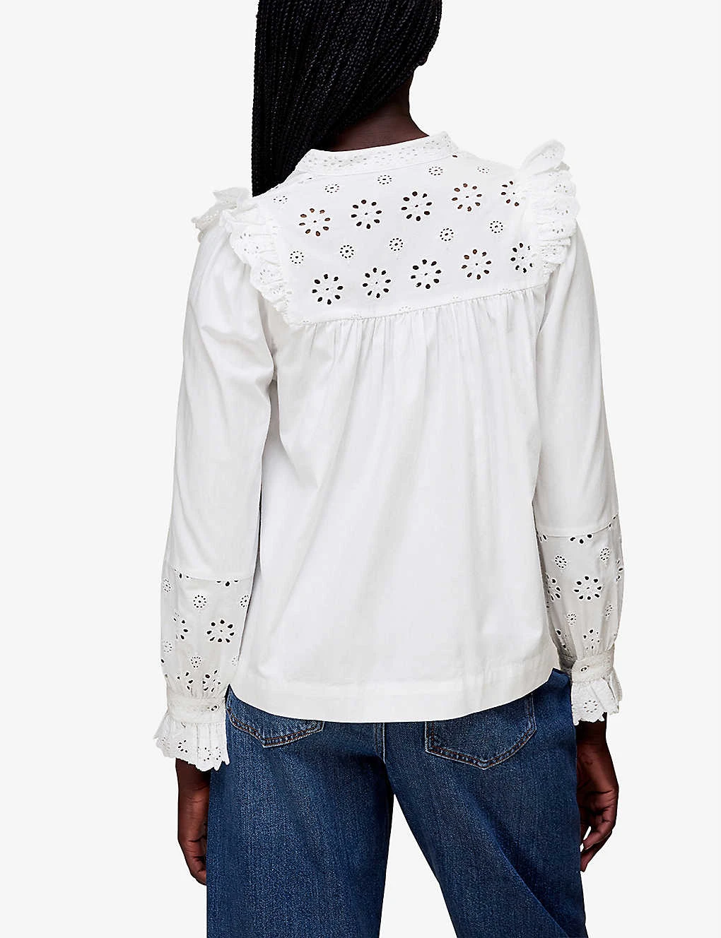 Whistles Broderie-detail Frill-sleeve Cotton Top 4 Whistles Broderie-detail Frill-sleeve Cotton Top - Image 4