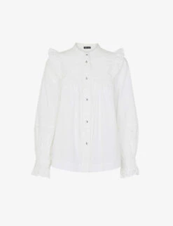 Whistles Broderie-detail Frill-sleeve Cotton Top