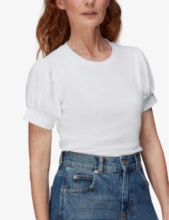 Whistles Puff-sleeve Ribbed Cotton T-shirt -The Fashion Shop R04003241 WHITE ALT02