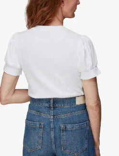 Whistles Puff-sleeve Ribbed Cotton T-shirt -The Fashion Shop R04003241 WHITE ALT03