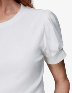 Whistles Puff-sleeve Ribbed Cotton T-shirt -The Fashion Shop R04003241 WHITE ALT04