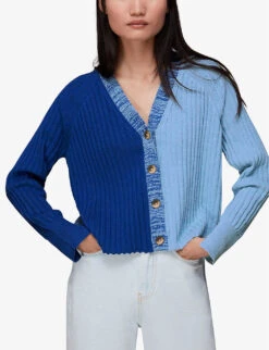 Whistles Colour-block Recycled-polyester And Cotton Cardigan 7 Whistles Colour-block Recycled-polyester And Cotton Cardigan -The Fashion Shop R04004413 BLUE ALT02