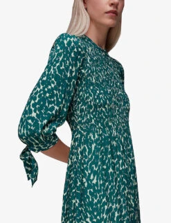 Whistles Sahara Animal-print Shirred-bodice Woven Midi Dress 7 Whistles Sahara Animal-print Shirred-bodice Woven Midi Dress -The Fashion Shop R04006445 MULTICOLOURED ALT02