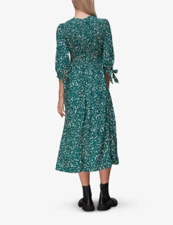 Whistles Sahara Animal-print Shirred-bodice Woven Midi Dress 8 Whistles Sahara Animal-print Shirred-bodice Woven Midi Dress -The Fashion Shop R04006445 MULTICOLOURED ALT03