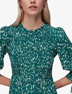 Whistles Sahara Animal-print Shirred-bodice Woven Midi Dress 9 Whistles Sahara Animal-print Shirred-bodice Woven Midi Dress -The Fashion Shop R04006445 MULTICOLOURED ALT04
