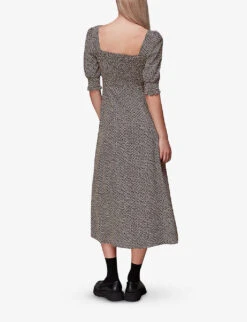 Whistles Clover-print Tie-waist Woven Midi Shirt Dress 8 Whistles Clover-print Tie-waist Woven Midi Shirt Dress -The Fashion Shop R04009146 BLUE ALT03