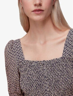 Whistles Clover-print Tie-waist Woven Midi Shirt Dress 9 Whistles Clover-print Tie-waist Woven Midi Shirt Dress -The Fashion Shop R04009146 BLUE ALT04