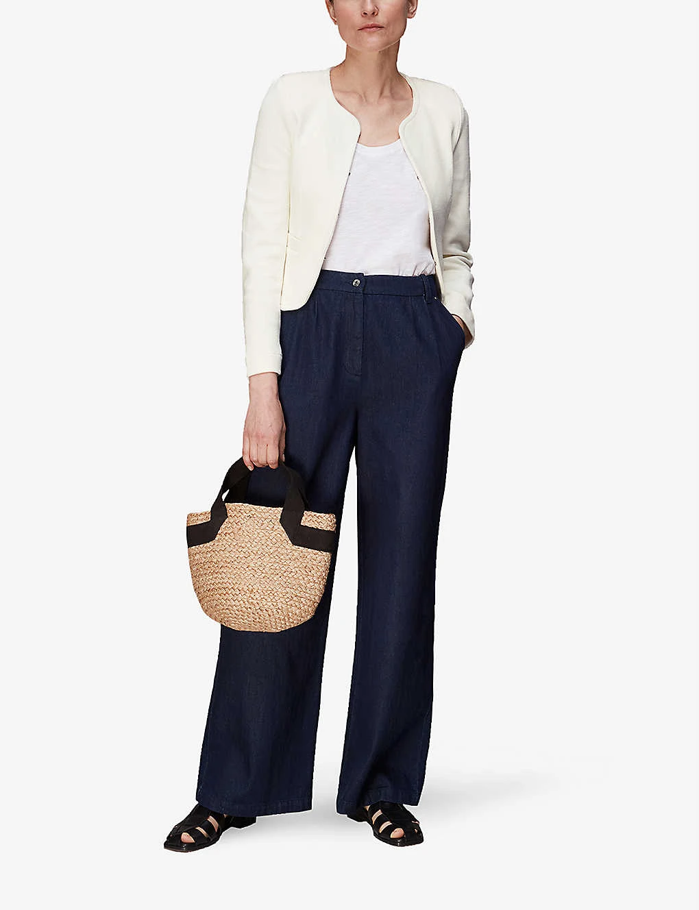 Whistles Collarless Textured Cotton-jersey Blazer 2 Whistles Collarless Textured Cotton-jersey Blazer - Image 2