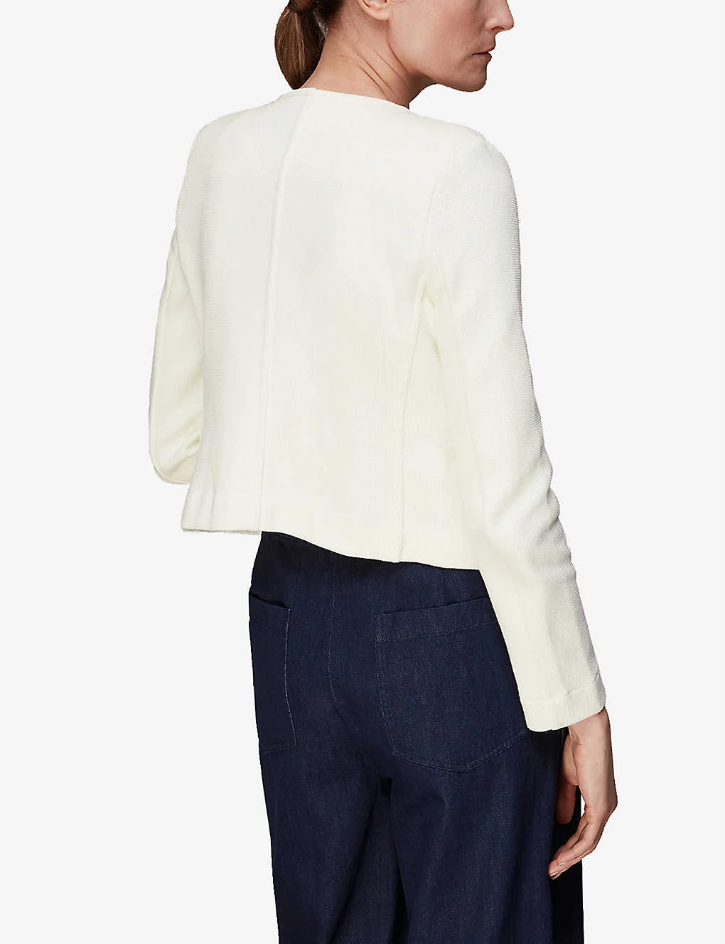 Whistles Collarless Textured Cotton-jersey Blazer 4 Whistles Collarless Textured Cotton-jersey Blazer - Image 4