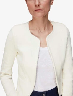 Whistles Collarless Textured Cotton-jersey Blazer 9 Whistles Collarless Textured Cotton-jersey Blazer -The Fashion Shop R04010653 CREAM ALT04