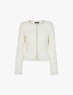 Whistles Collarless Textured Cotton-jersey Blazer