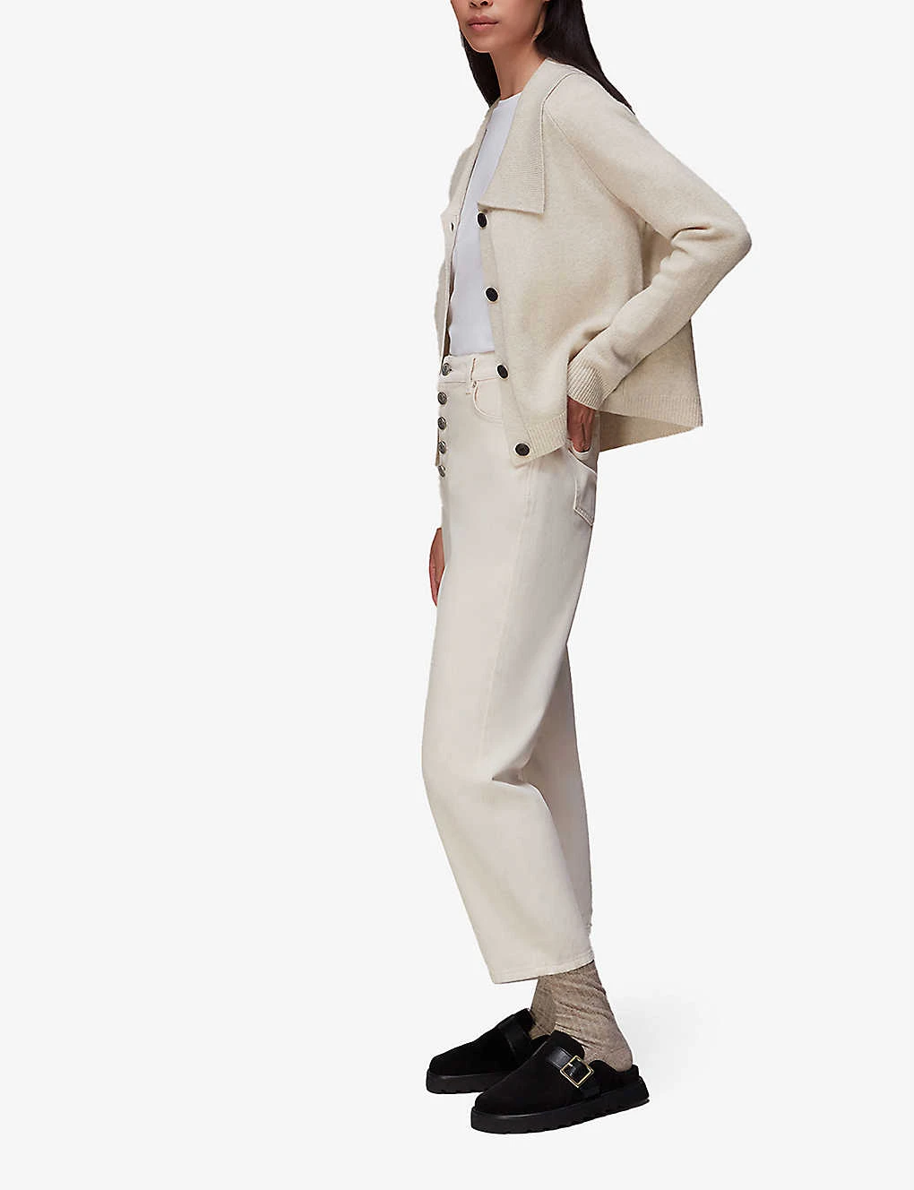 Whistles Oversized-collar Ribbed-trim Wool Cardigan 2 Whistles Oversized-collar Ribbed-trim Wool Cardigan - Image 2