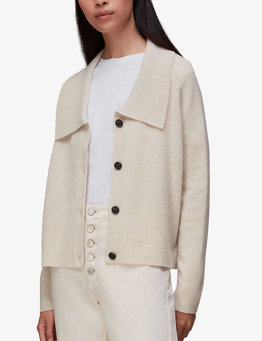 Whistles Oversized-collar Ribbed-trim Wool Cardigan 3 Whistles Oversized-collar Ribbed-trim Wool Cardigan - Image 3