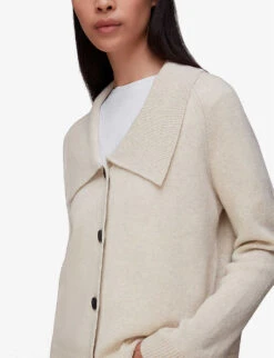 Whistles Oversized-collar Ribbed-trim Wool Cardigan 9 Whistles Oversized-collar Ribbed-trim Wool Cardigan -The Fashion Shop R04011282 CREAM ALT04