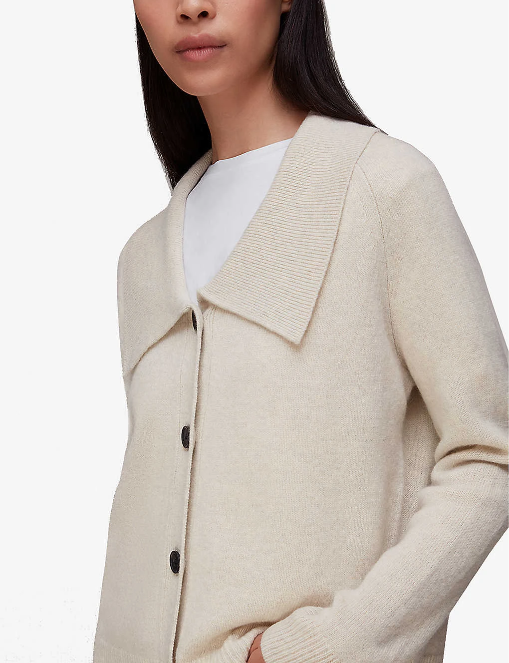 Whistles Oversized-collar Ribbed-trim Wool Cardigan 5 Whistles Oversized-collar Ribbed-trim Wool Cardigan - Image 5