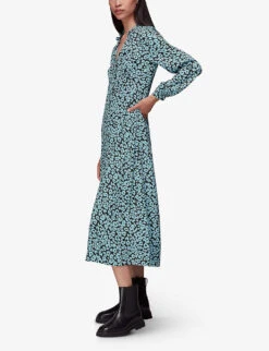 Whistles Fuzzy Leopard-print Frilled-neck Woven Midi Dress -The Fashion Shop R04012237 MULTICOLOURED ALT02