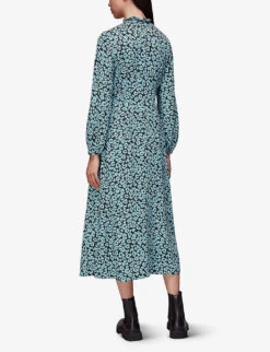 Whistles Fuzzy Leopard-print Frilled-neck Woven Midi Dress -The Fashion Shop R04012237 MULTICOLOURED ALT03