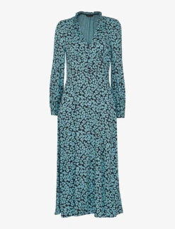 Whistles Fuzzy Leopard-print Frilled-neck Woven Midi Dress