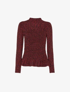 Whistles Pansy-print Shirred-detail Cotton Top