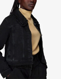 Whistles Oversized-collar Boxy-fit Denim Jacket 7 Whistles Oversized-collar Boxy-fit Denim Jacket -The Fashion Shop R04031884 BLACK ALT02