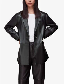 Whistles Stina Regular-fit Leather Blazer Jacket -The Fashion Shop R04044620 BLACK ALT02