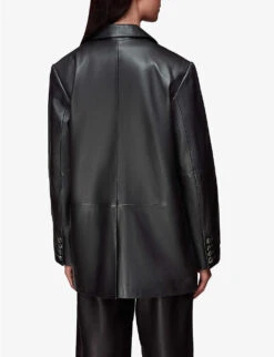 Whistles Stina Regular-fit Leather Blazer Jacket -The Fashion Shop R04044620 BLACK ALT03