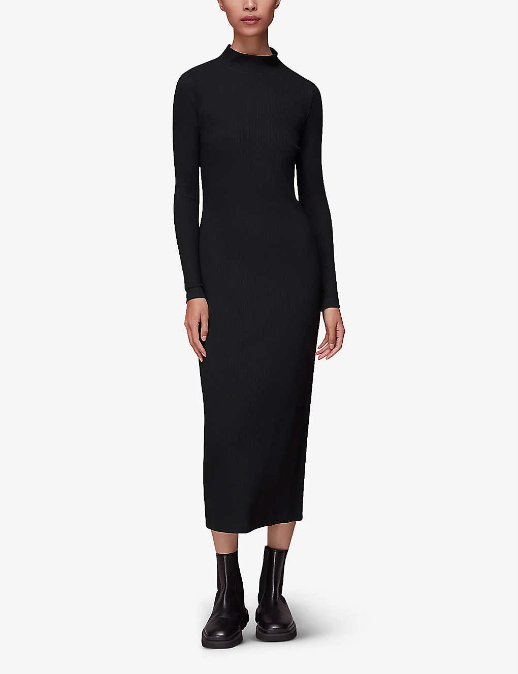 Whistles Mock-neck Ribbed Stretch-knit Midi Dress 3 Whistles Mock-neck Ribbed Stretch-knit Midi Dress - Image 3