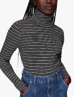 Whistles Striped Roll-neck Cotton Top 7 Whistles Striped Roll-neck Cotton Top -The Fashion Shop R04044629 BLACK ALT02