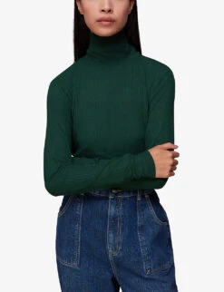 Whistles Ribbed Polo-neck Stretch-woven Top 7 Whistles Ribbed Polo-neck Stretch-woven Top -The Fashion Shop R04044633 DARKGREEN ALT02