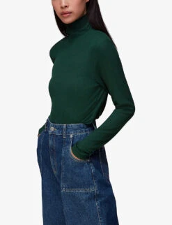 Whistles Ribbed Polo-neck Stretch-woven Top 9 Whistles Ribbed Polo-neck Stretch-woven Top -The Fashion Shop R04044633 DARKGREEN ALT04