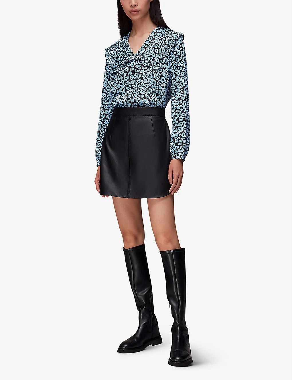 Whistles Fuzzy Leopard-print Oversized-collar Woven Top 2 Whistles Fuzzy Leopard-print Oversized-collar Woven Top - Image 2
