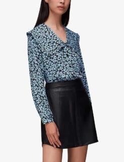 Whistles Fuzzy Leopard-print Oversized-collar Woven Top 7 Whistles Fuzzy Leopard-print Oversized-collar Woven Top -The Fashion Shop R04047147 MULTICOLOURED ALT02