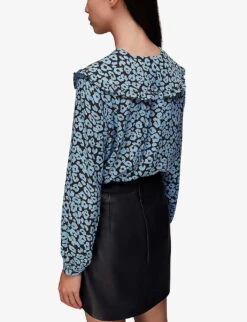 Whistles Fuzzy Leopard-print Oversized-collar Woven Top 8 Whistles Fuzzy Leopard-print Oversized-collar Woven Top -The Fashion Shop R04047147 MULTICOLOURED ALT03