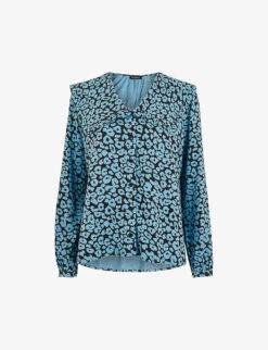 Whistles Fuzzy Leopard-print Oversized-collar Woven Top