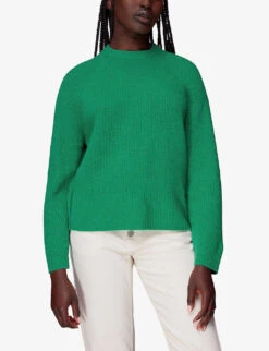 Whistles Frankie Ribbed Stretch-knit Jumper -The Fashion Shop R04053563 GREEN ALT02