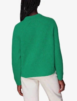 Whistles Frankie Ribbed Stretch-knit Jumper -The Fashion Shop R04053563 GREEN ALT03